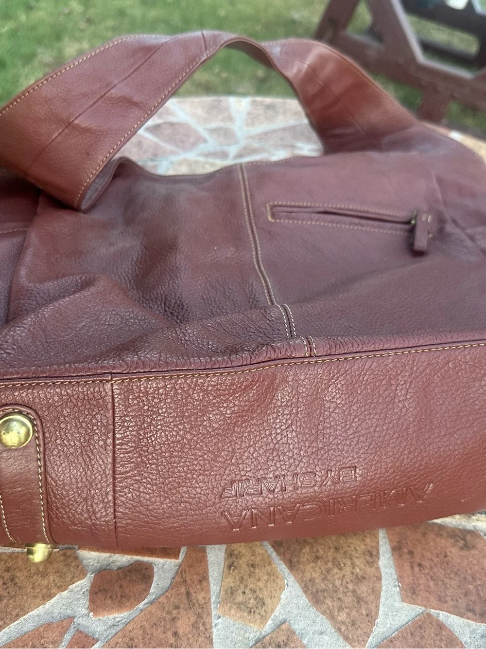 Sharif Vintage Brown Leather Shoulder Bag Medallion Brass Grommets Boho